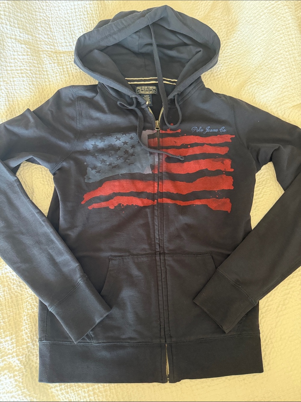 Polo by Ralph Lauren navy Hoodie with Red Stripe Graphic sz small
